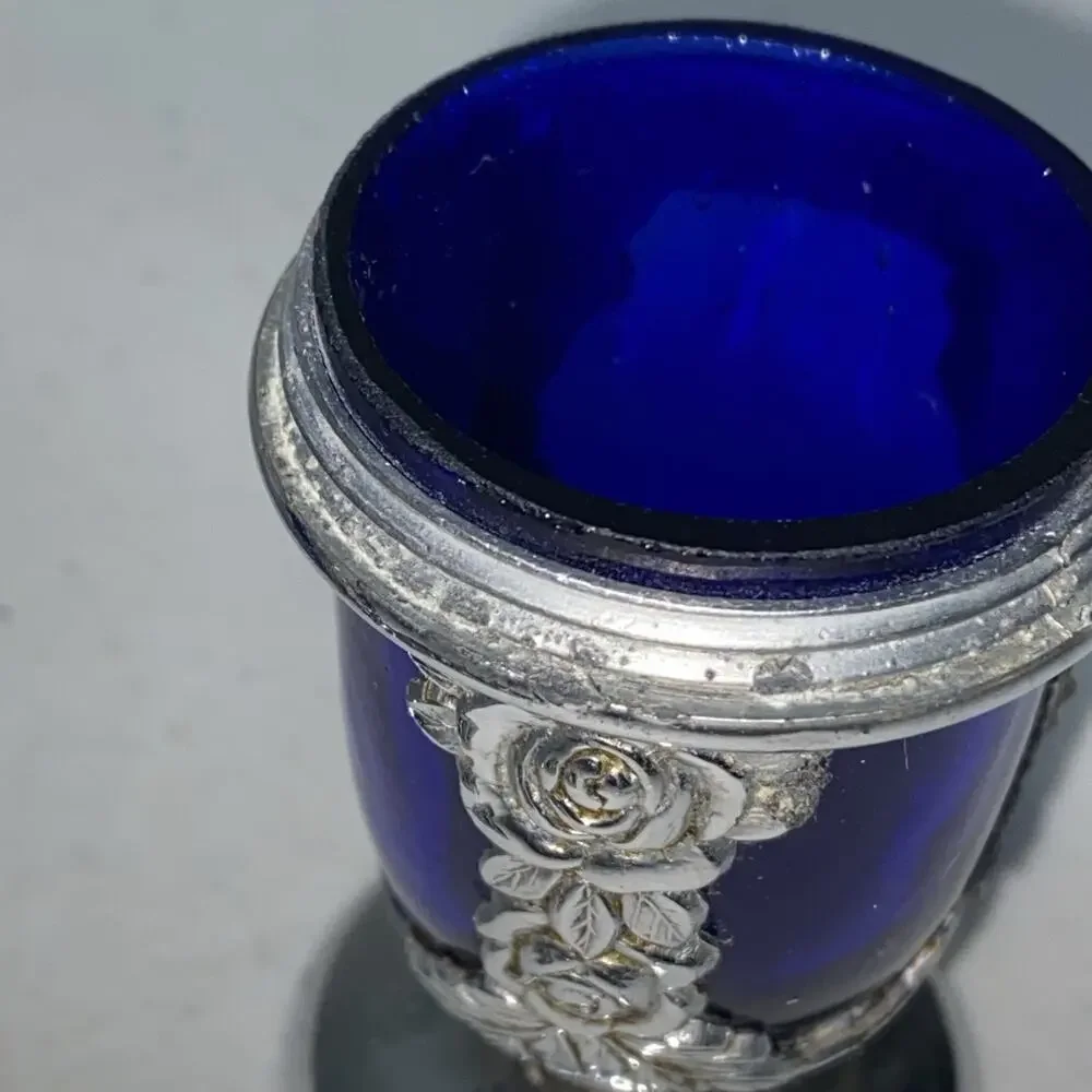 Vintage Cobalt Blue and Silver Rose Salt & Pepper Shakers Made in Occupied Japan